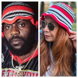Odumodublvck Hat, Crochet Bucket Hat, Knit Red Hat, Ziggy Beanie, Colorful Bucket Hat, Festival Hat, Cotton Bucket Hat, Hippie Bucket Hat