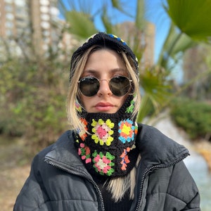 Granny Squara Balaclava, Colorful Ski Mask, Colorful Winter Hat, Knit Balaclava, Crochet Neck Warmer, Balaclava Hood, Hippie Balaclava