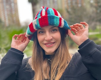 Colorful Crochet Beanie, Handmade Striped Winter Hippie Hat