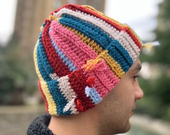 Cozy Thick Beanie, Rainbow Beanie, Colorful Beanie, Scrap Beanies, Crochet Beanie, Unisex Beanie, Warm Winter Hat, Hippie Beanie