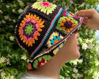 Crochet Bucket Hat, Granny Square Hat, Crochet Summer Hat, Colorful Hat, Festival Hat, Crochet Hippie Hat, Crochet Sun Hat, Crochet Boho Hat