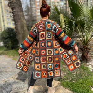 Granny Square Coat, Crochet Jacket, Colorful Coat, Knit Sweater, Boho Coat, Oversize Cardigan, Hippie Sweater, Patchwork Cardigan