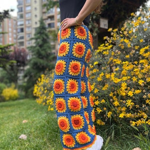 Knit Sunflower Pants, High Waisted Pants, Wide Leg Trousers, Crochet Pants, Hippie Pants, Bell Bottoms, Flare Pants, Summer Pants image 2