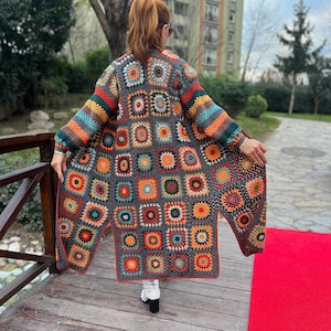 Granny Square Cardigan, Crochet Jacket, Colorful Coat, Knit Sweater, Boho Coat, Oversize Cardigan, Hippie Sweater, Patchwork Cardigan