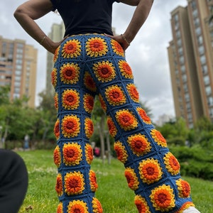 Knit Sunflower Pants, High Waisted Pants, Wide Leg Trousers, Crochet Pants, Hippie Pants, Bell Bottoms, Flare Pants, Summer Pants image 9