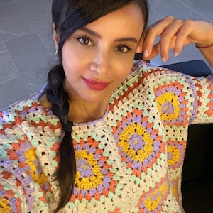 Granny Square Sweater, Crochet Jacket, Knitted Patchwork Coat, Colorful Sweater, Hippie Coat, Loose Coat, Bohemian Sweater