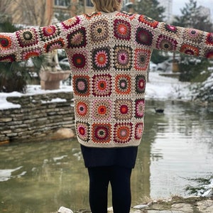 Granny Square Cardigan, Crochet Jacket, Colorful Coat, Knit Sweater, Hippie Cardigan, Chunky Cardigan, Boho Coat, Patchwork Cardigan