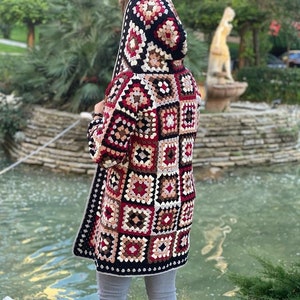 Hooded Cardigan, Granny Square Cardigan, Colorful Cardigan, Patchwork Coat, Oversize Jacket, Crochet Coat, Hippie Sweater, Afghan Coat