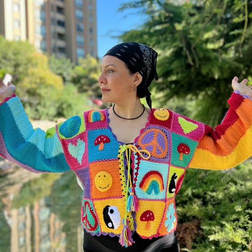 【GRAVER】21FW★ Rainbow flower smile embroidered cardigan Designer fashion, Seoul-fully created | W Concept