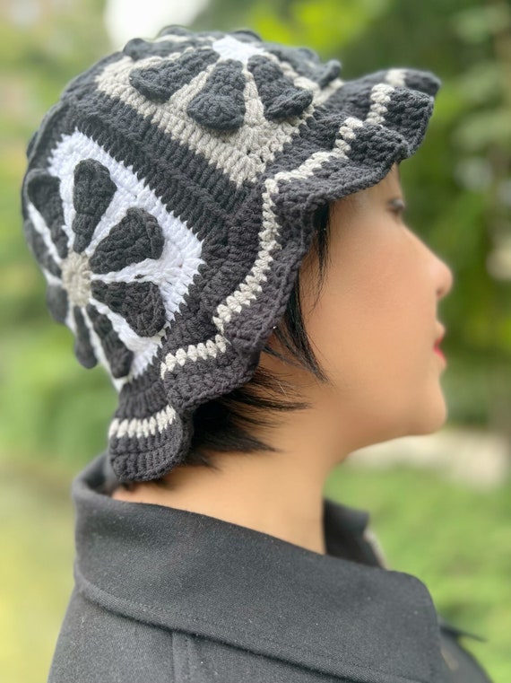 Stylish Black and Gray Women\'s Crochet Hat Crochet Slouchy Hat | Warm Winter Beanie | Black Bulky  main image 4