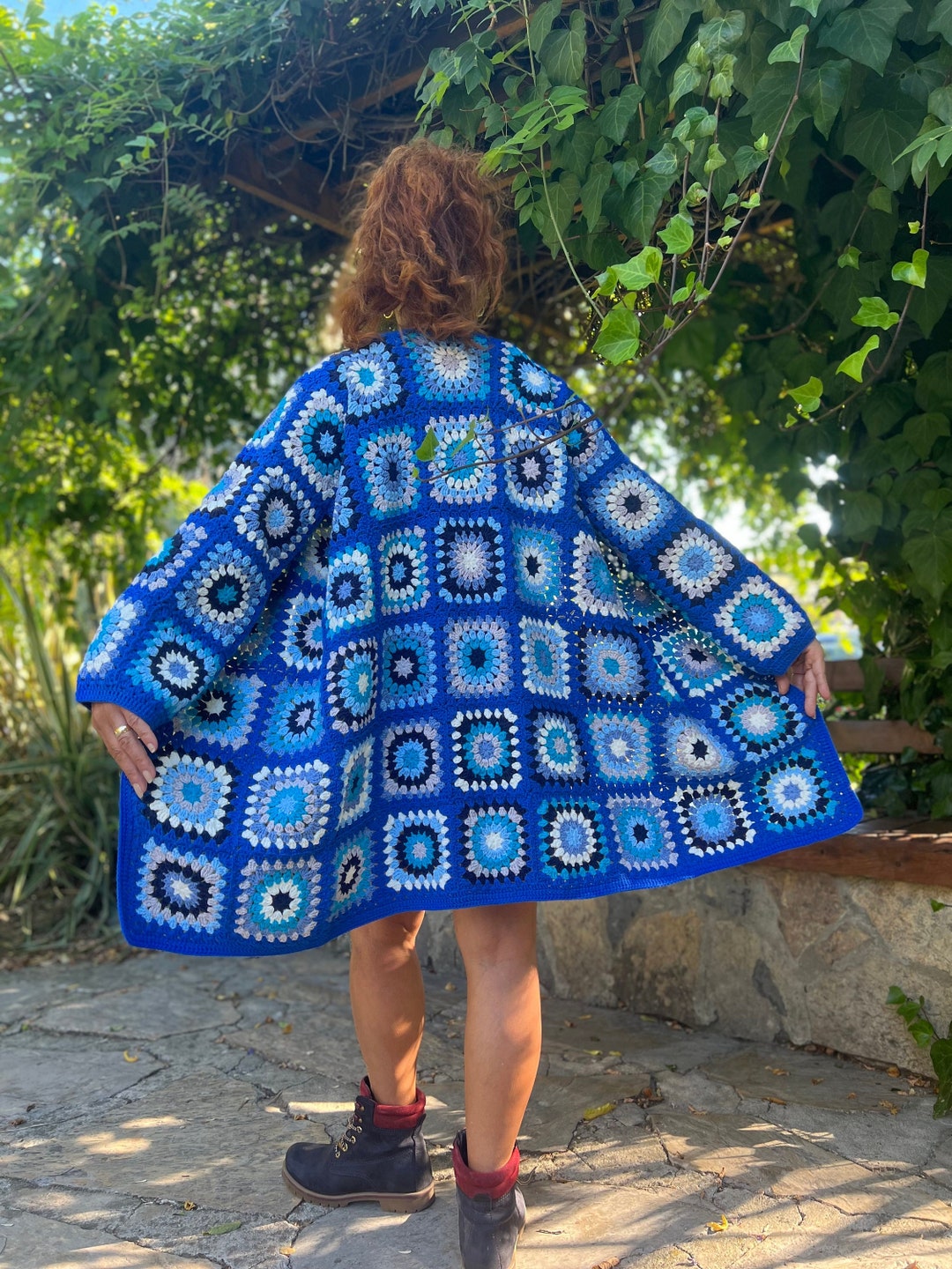 Granny Square Cardigan, Crochet Blue Sweater, Summer Jacket