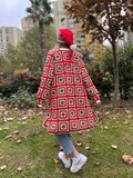 Christmas Cardigan, Crochet Red Coat, Granny Square Cardigan, Red Christmas Jacket, Hippie Cardigan, Hand Knit Sweater, Christmas Gift