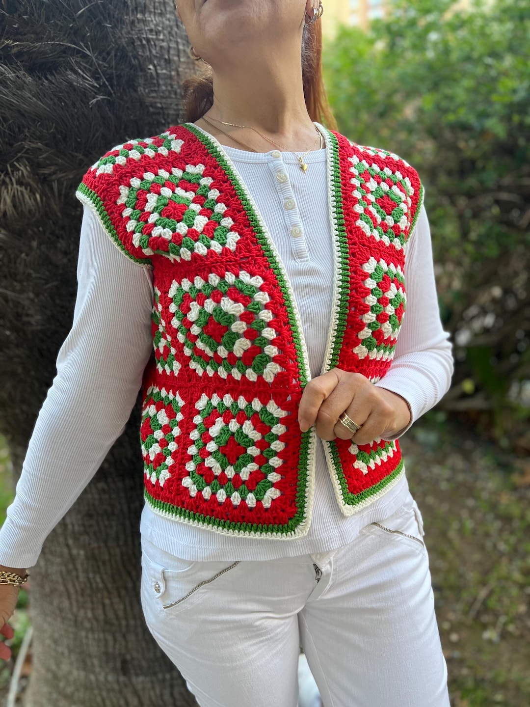 Crochet Christmas Knitted Waistcoat Colorful Waistcoat Tunic