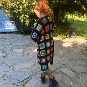 Granny Cardigan, Colorful Sweater, Patchwork Cardigan, Oversize Jacket, Crochet Coat, Hippie Sweater, Cardigan For Women, Afghan Coat image 9