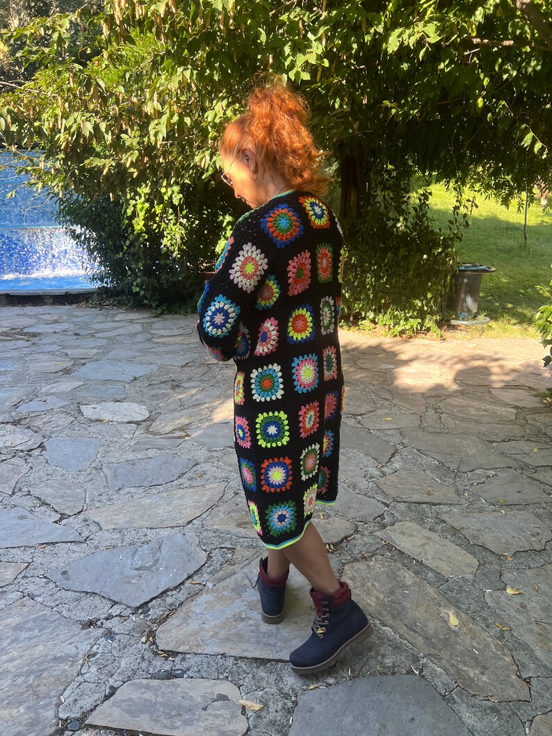 Granny Cardigan, Colorful Sweater, Patchwork Cardigan, Oversize Jacket, Crochet Coat, Hippie Sweater, Cardigan For Women, Afghan Coat image 9