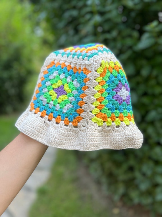Crochet Bucket Hat, Granny Square Hat, Colorful Beanie