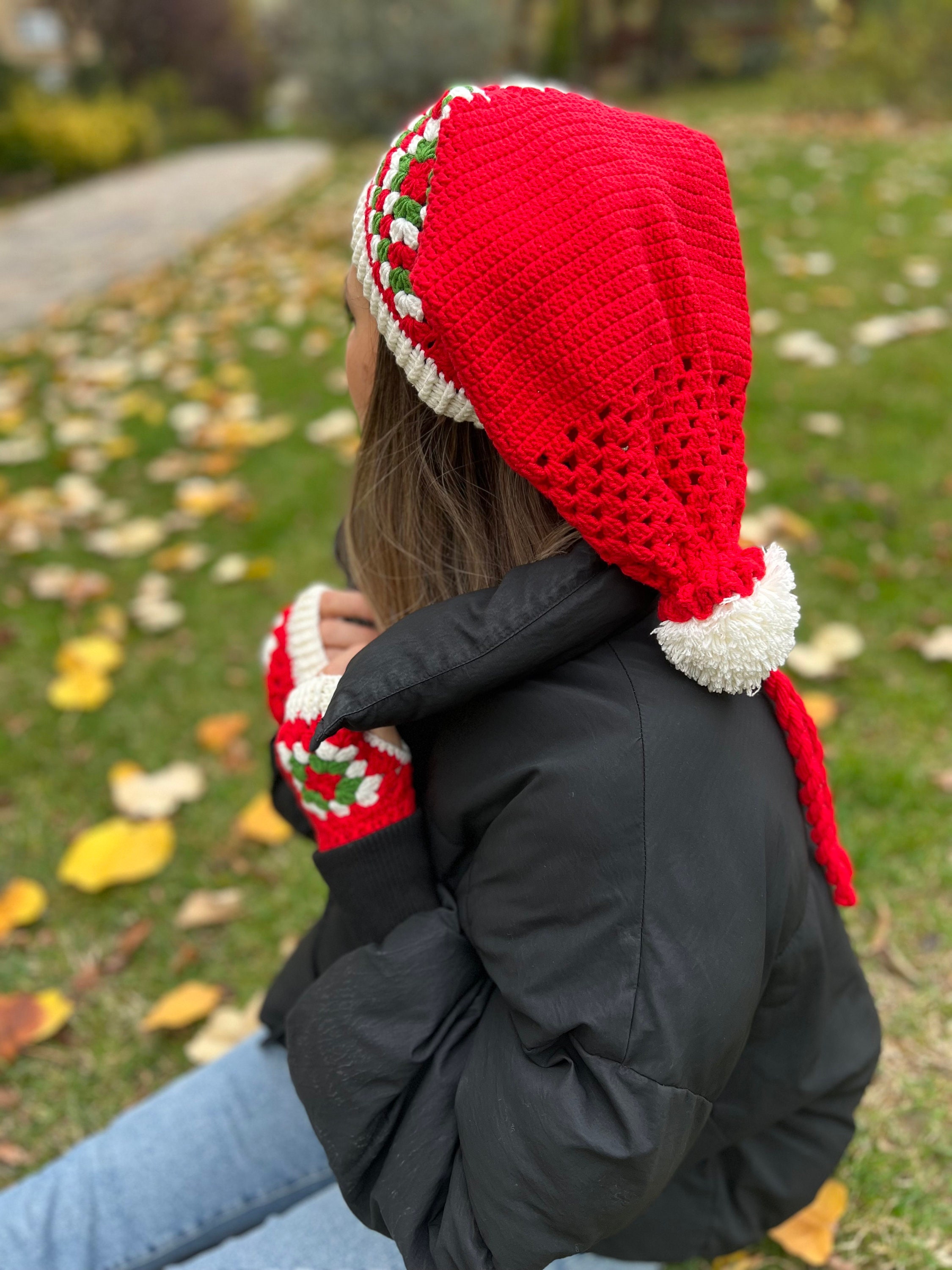 Handmade Knitted Crochet Beanie Santa Hat Winter Holiday Festive Accessory Santa Beanie - Etsy main image 4