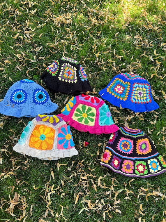 Crochet Bucket Hat, Granny Square Hat, Colorful Beanie, Crochet Summer Hat, Crochet Hippie Hat, Multicolor Knit Hat, Festival Hat