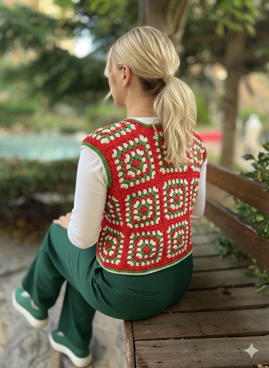 Pull/ Cardigan Unisexe Rouge Et Vert - Taille M - Laine Mélangée - Style Noël/ Nouvel An - Neuf Sans Étiquettes