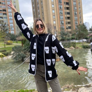 Skeleton Cardigan, Skull Sweater, Knit Gothic Jacket, Spooky Cardigan, Punk Coat, Ghost Cardigan, Horror Cardigan, Halloween Cardigan