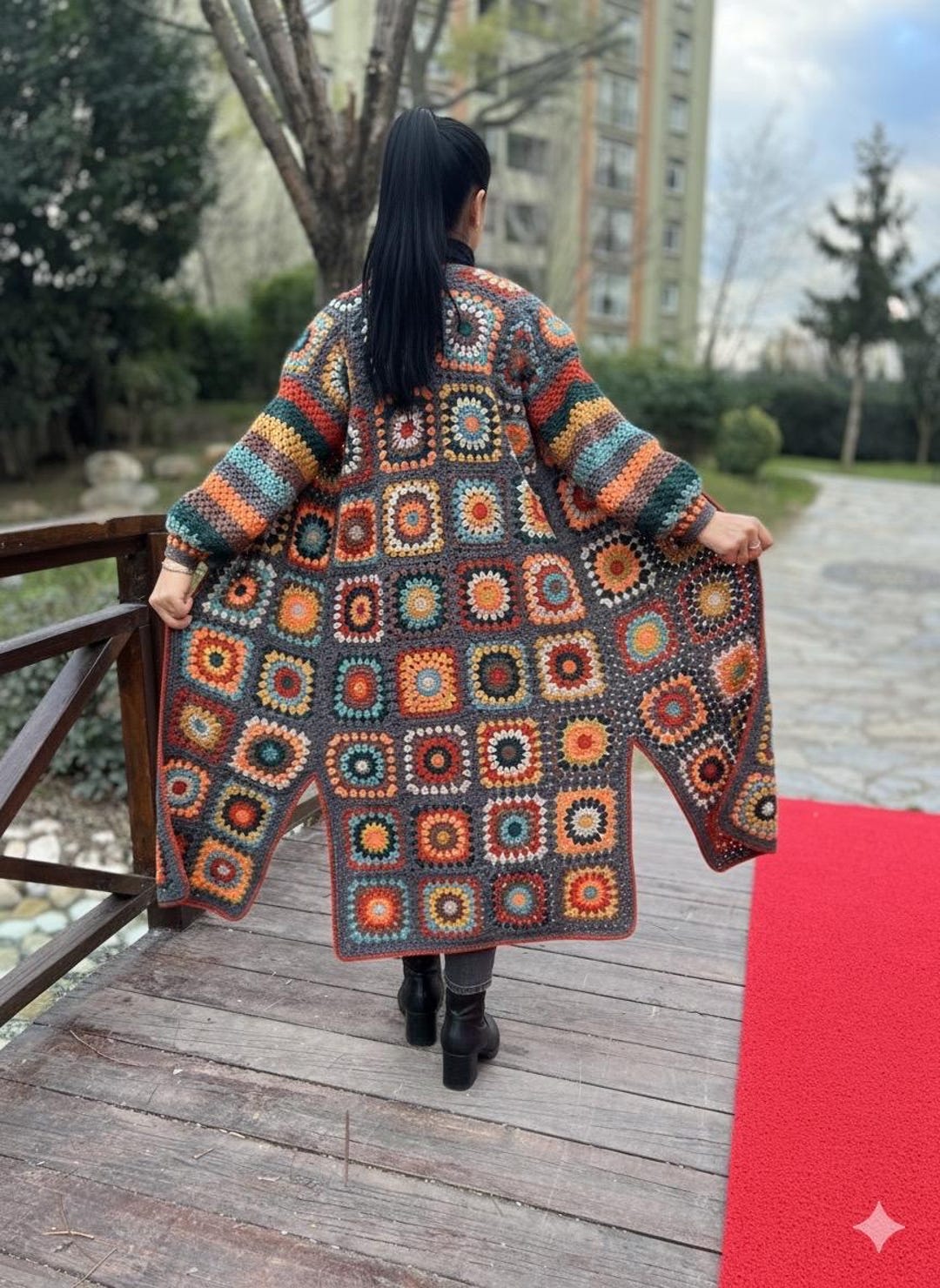 Granny Square Cardigan, Crochet Jacket, Colorful Coat, Knit