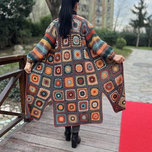 Granny Square Cardigan, Crochet Jacket, Colorful Coat, Knit Sweater, Boho Coat, Oversize Cardigan, Hippie Sweater, Patchwork Cardigan
