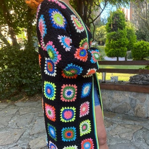 Granny Cardigan, Colorful Sweater, Patchwork Cardigan, Oversize Jacket, Crochet Coat, Hippie Sweater, Cardigan For Women, Afghan Coat image 2
