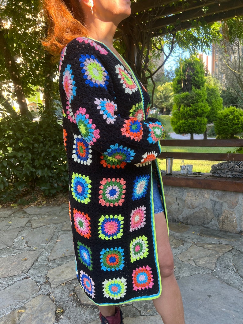 Granny Cardigan, Colorful Sweater, Patchwork Cardigan, Oversize Jacket, Crochet Coat, Hippie Sweater, Cardigan For Women, Afghan Coat image 2