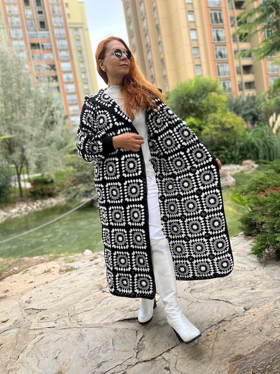 Black and white shaggy cardigan online