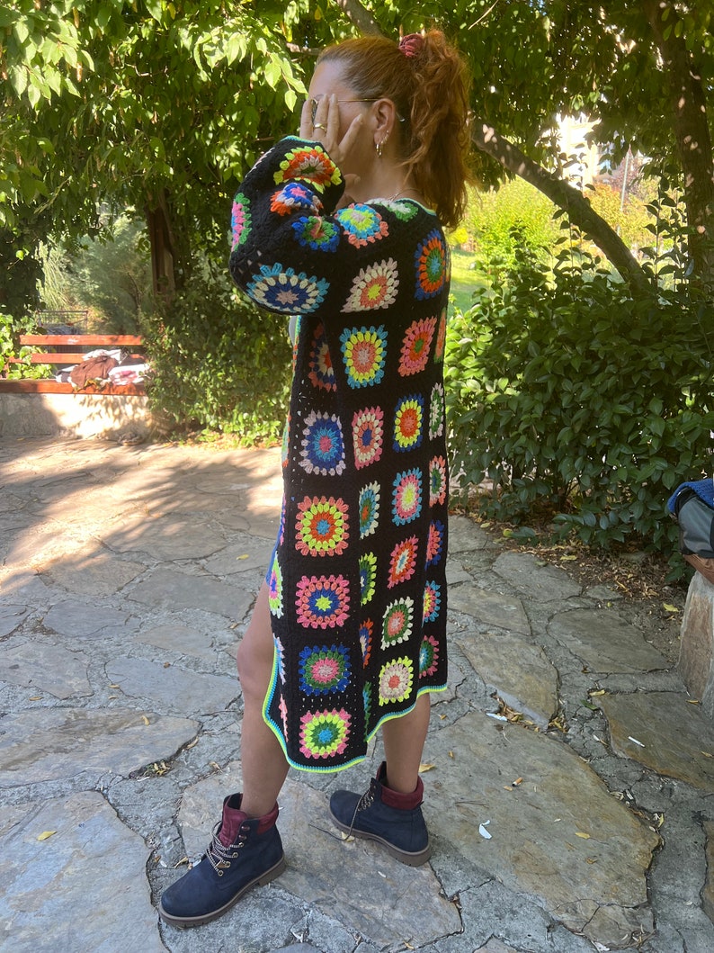 Granny Cardigan, Colorful Sweater, Patchwork Cardigan, Oversize Jacket, Crochet Coat, Hippie Sweater, Cardigan For Women, Afghan Coat image 3