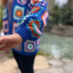 Blue Crochet Sweater, Granny Square Cardigan, Colorful Cardigan, Hippie Coat, Knit Jacket, Oversize Cardigan, Boho Coat, Loose Cardigan image 6