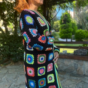 Granny Cardigan, Colorful Sweater, Patchwork Cardigan, Oversize Jacket, Crochet Coat, Hippie Sweater, Cardigan For Women, Afghan Coat image 7