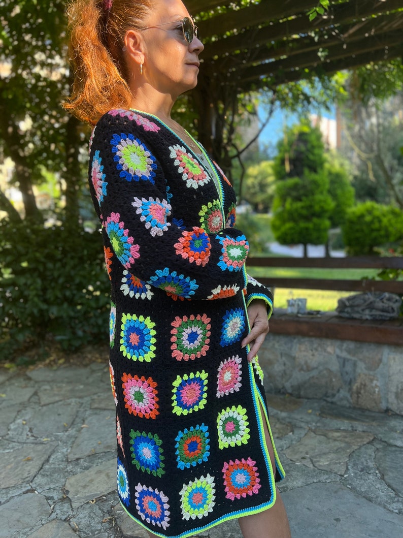 Granny Cardigan, Colorful Sweater, Patchwork Cardigan, Oversize Jacket, Crochet Coat, Hippie Sweater, Cardigan For Women, Afghan Coat image 7