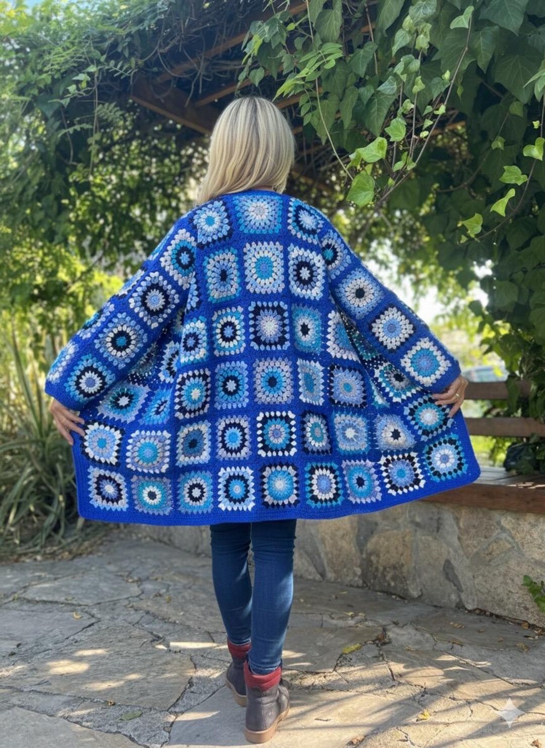 leinwande mamas patchwork cardigan／blue Thinner Forget Me Not Patchwork Cardigan