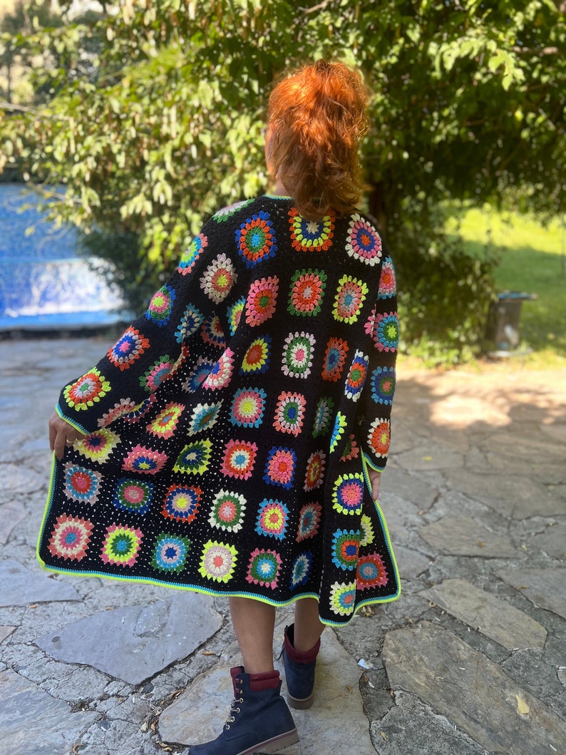 Granny Cardigan, Colorful Sweater, Patchwork Cardigan, Oversize Jacket, Crochet Coat, Hippie Sweater, Cardigan For Women, Afghan Coat image 6