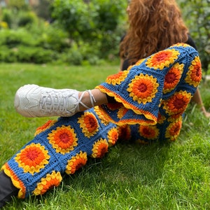 Knit Sunflower Pants, High Waisted Pants, Wide Leg Trousers, Crochet Pants, Hippie Pants, Bell Bottoms, Flare Pants, Summer Pants image 8