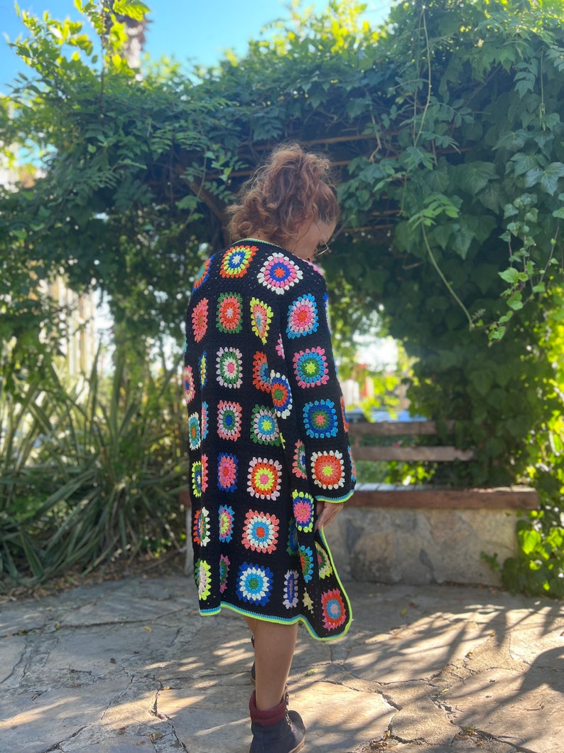 Granny Cardigan, Colorful Sweater, Patchwork Cardigan, Oversize Jacket, Crochet Coat, Hippie Sweater, Cardigan For Women, Afghan Coat image 4