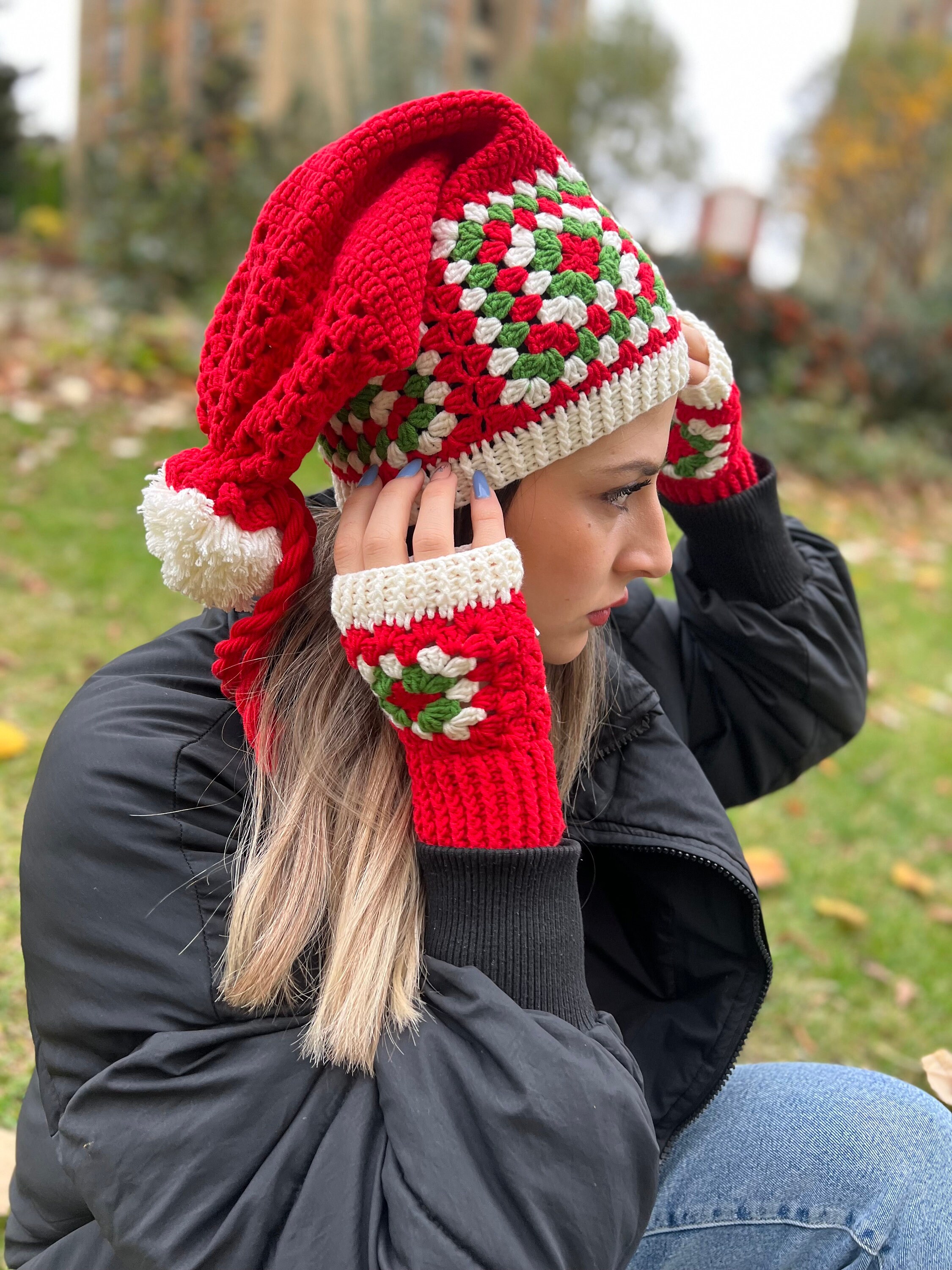 Crochet Santa Hat, Christmas Beanie, Crochet Winter Hat  display picture 2