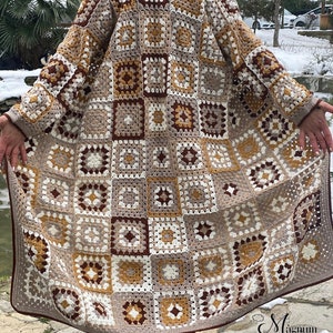 Granny Square Cardigan, Crochet Long Jacket, Oversize Boho Coat, Hand Knitted Sweater, Crochet Cardigan, Afghan Coat, Colorful Sweater
