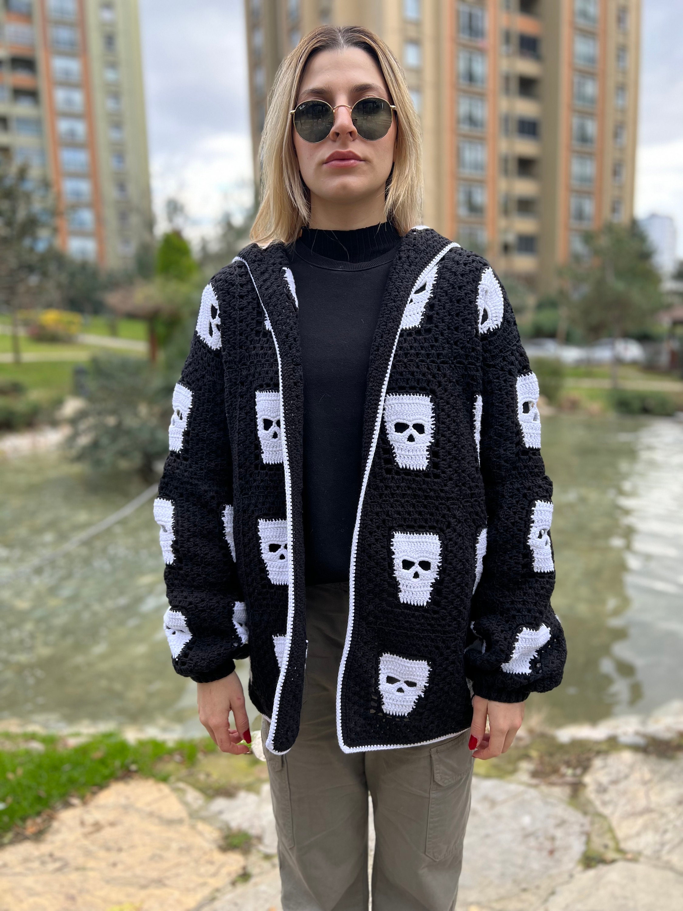 Skeleton Cardigan, Skull Sweater, Knit Gothic Jacket, Spooky