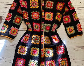 Granny Cardigan, Colorful Sweater, Patchwork Cardigan, Oversize Jacket, Crochet Coat, Hippie Sweater, Cardigan For Women, Afghan Coat