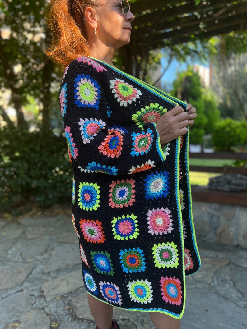 Granny Cardigan, Colorful Sweater, Patchwork Cardigan, Oversize Jacket, Crochet Coat, Hippie Sweater, Cardigan For Women, Afghan Coat image 5