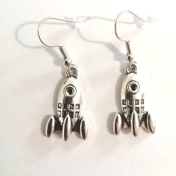 Rocket ship drop and clip on earrings
