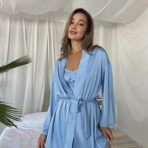 Silk Pajamas Womens, Christmas Pyjamas, Silk Pyjamas, Blue Satin PJs, Satin Pyjamas for Women, Silk Pajama Set, Button Up PJs Pajamas Bridal