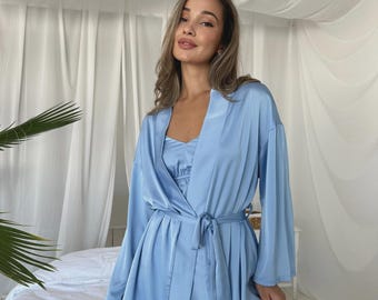 Conjunto de pijama de seda: pijama feminino de cetim com 4 peças, roupa de dormir para noivas