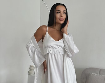 Silk Robe and Slip Set: Bridal Lingerie, Honeymoon Nightgown