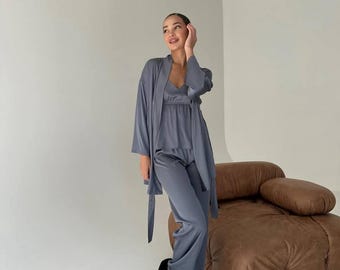 Mulberry Silk Pajama Set: 4-Piece Lingerie, Bridal Loungewear