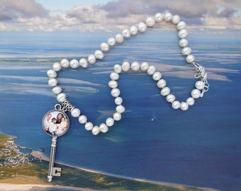 Personalisierte Foto-Perlenhalskette aus Süßwasserzuchtperlen Foto-Anhänger Halskette Perlen