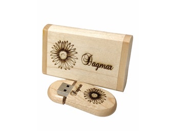 Personalisierte gravierte USB-Stick Speicher 16GB aus Holz