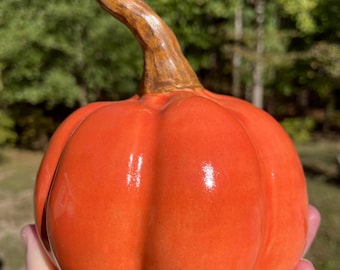 Handmade Ceramic Pumpkin, Halloween Thanksgiving Decor (5x6")